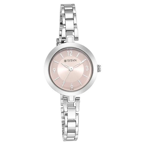 Titan Lagan Pink Dial Analog Metal Strap Watch for Women