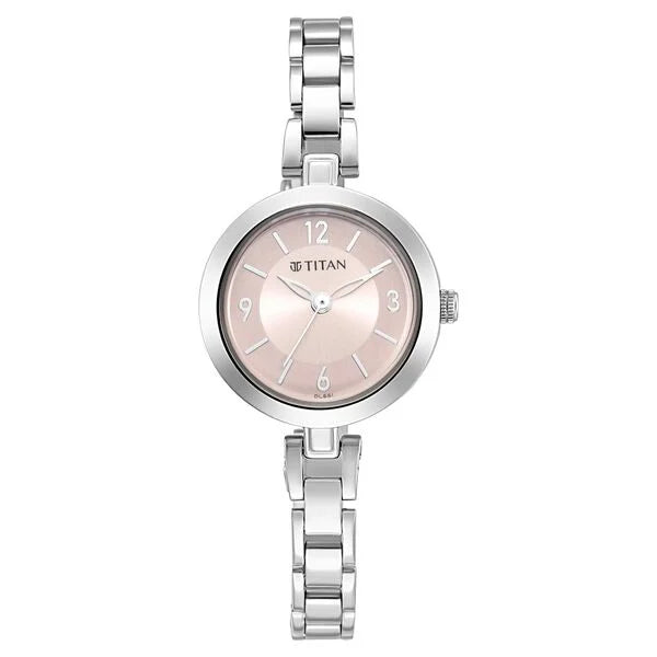 Titan Lagan Pink Dial Analog Metal Strap Watch for Women