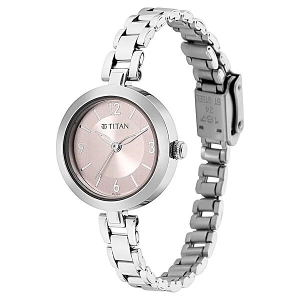 Titan Lagan Pink Dial Analog Metal Strap Watch for Women