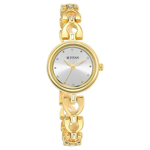 Titan Lagan Silver Dial Golden Metal Strap Watch for Women