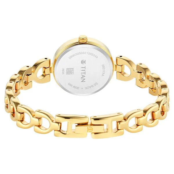 Titan Lagan Silver Dial Golden Metal Strap Watch for Women