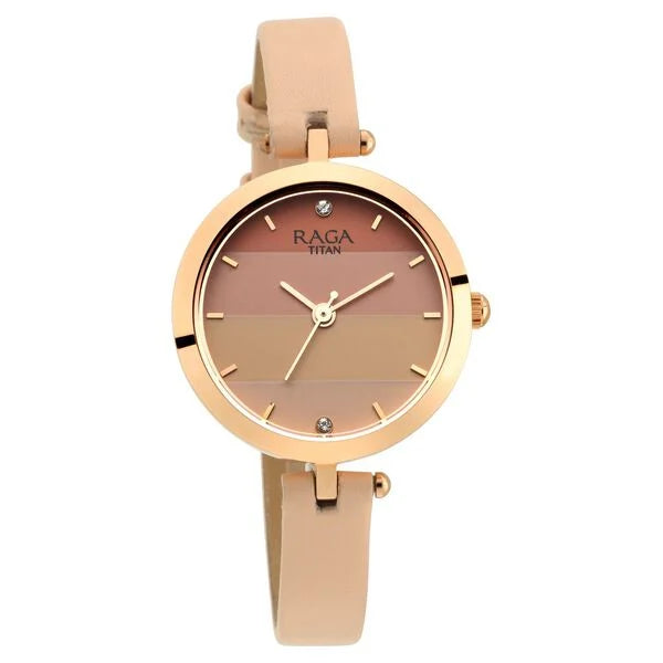 Raga Women's Blossom Elegance Pastel Pink Dial & Leather Grace Watch