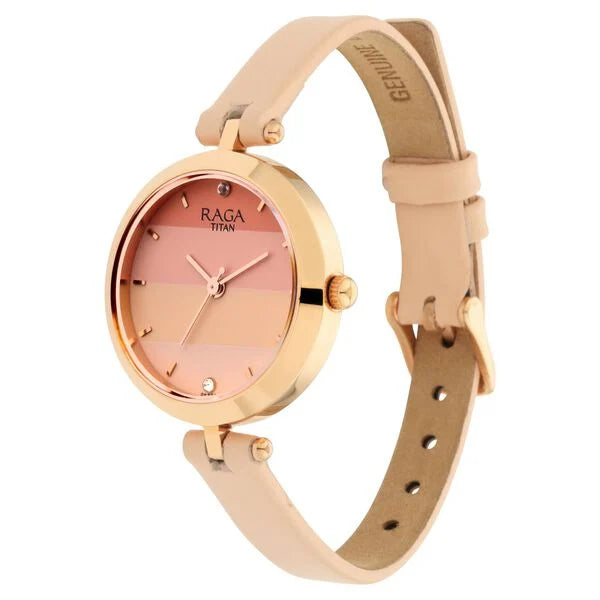 Raga Women's Blossom Elegance Pastel Pink Dial & Leather Grace Watch