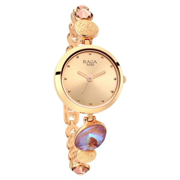 Titan Raga Women's Charm: Elegant Mother of Pearl Dial with Ornate Strap Watch