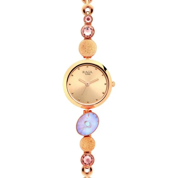 Titan Raga Women's Charm: Elegant Mother of Pearl Dial with Ornate Strap Watch