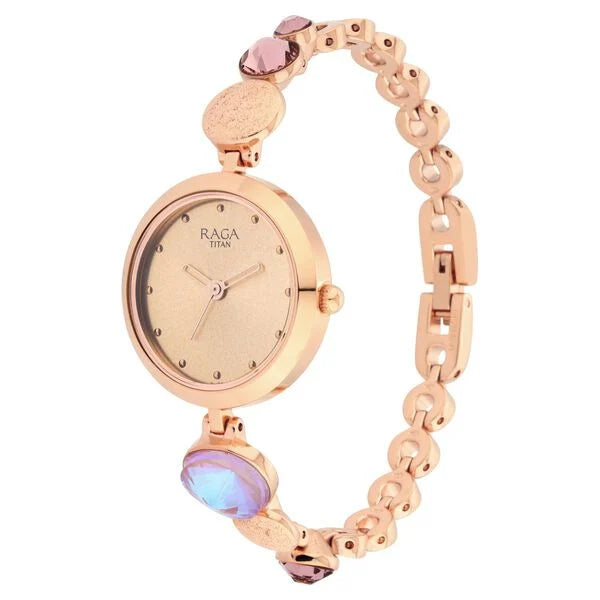 Titan Raga Women's Charm: Elegant Mother of Pearl Dial with Ornate Strap Watch