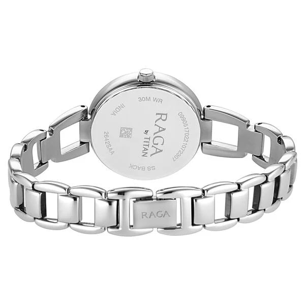 Titan Raga Viva Blue Dial Analog with Date Silver Metal Strap Watch for Women