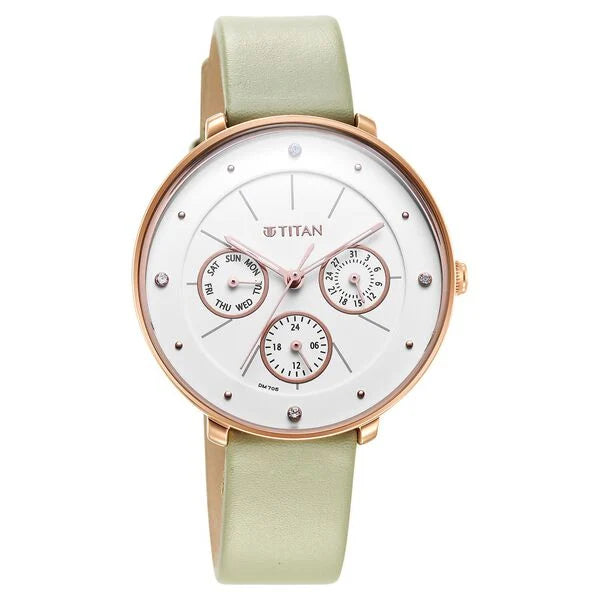 Titan Neo Quartz Multifunction White Dial Leather Strap Watch for Women