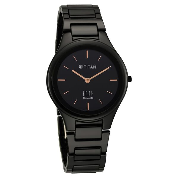 Titan Edge Ceramic Quartz in Glossy Black Dial Watch for Women