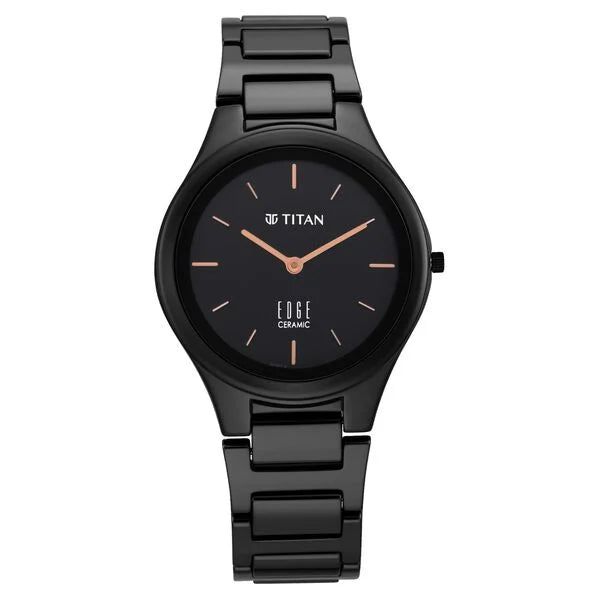 Titan Edge Ceramic Quartz in Glossy Black Dial Watch for Women