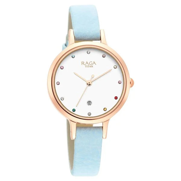 Titan Raga Viva Quartz Analog with Date White Dial Women Watch With Leather Strap
