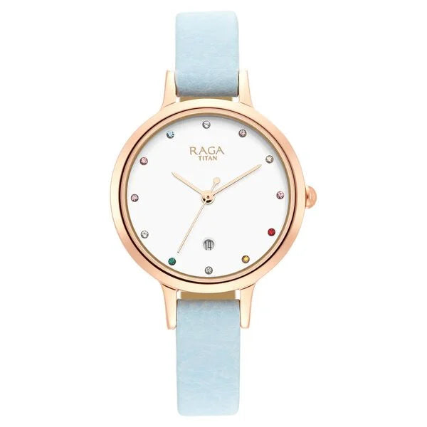 Titan Raga Viva Quartz Analog with Date White Dial Women Watch With Leather Strap