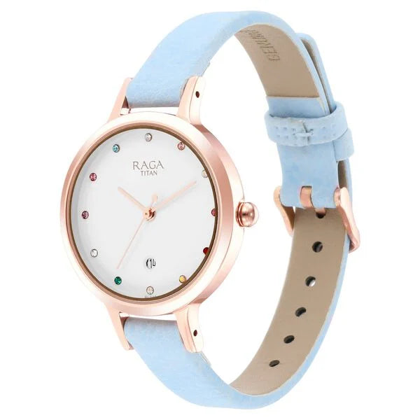 Titan Raga Viva Quartz Analog with Date White Dial Women Watch With Leather Strap