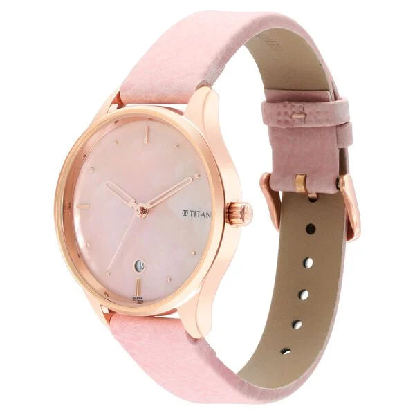 Titan Pastel Dreams Pink Mother of Pearl Dial Analog Leather Strap Watch for Women