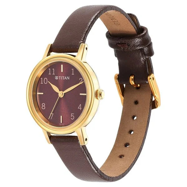 Titan Karishma Brown Dial Leather Strap Watch for Women