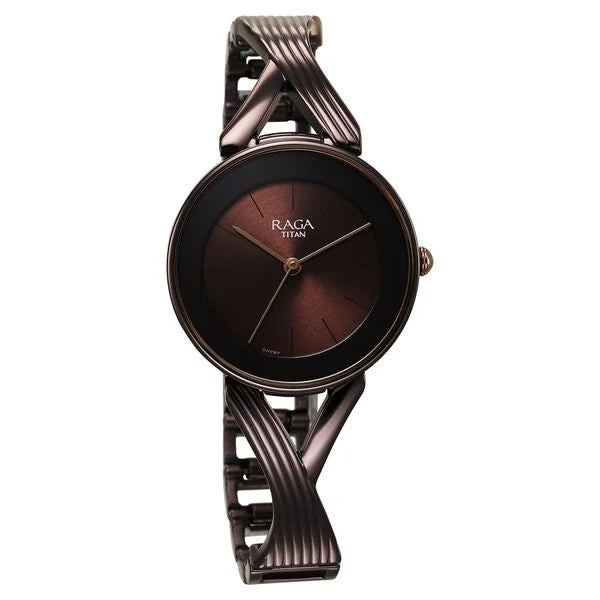 Titan Raga Chic Quartz Analog Brown Dial Metal Strap Watch for Women