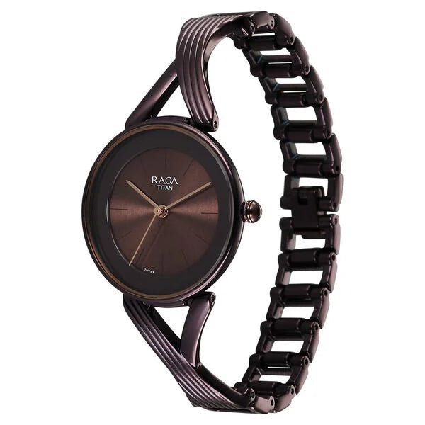 Titan Raga Chic Quartz Analog Brown Dial Metal Strap Watch for Women