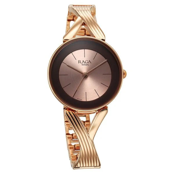 Titan Raga Chic Quartz Analog Rose Gold Dial Metal Strap Watch for Women