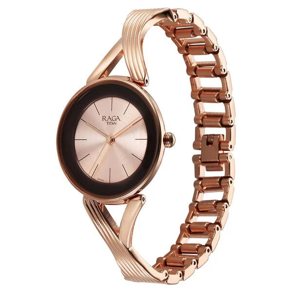 Titan Raga Chic Quartz Analog Rose Gold Dial Metal Strap Watch for Women