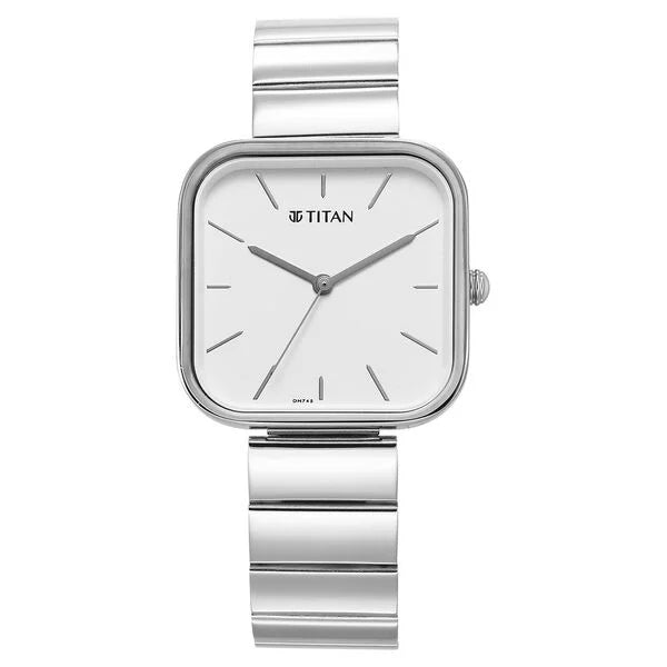 Titan Purple Stackables Quartz Analog White Dial Stainless Steel Strap Watch for Women