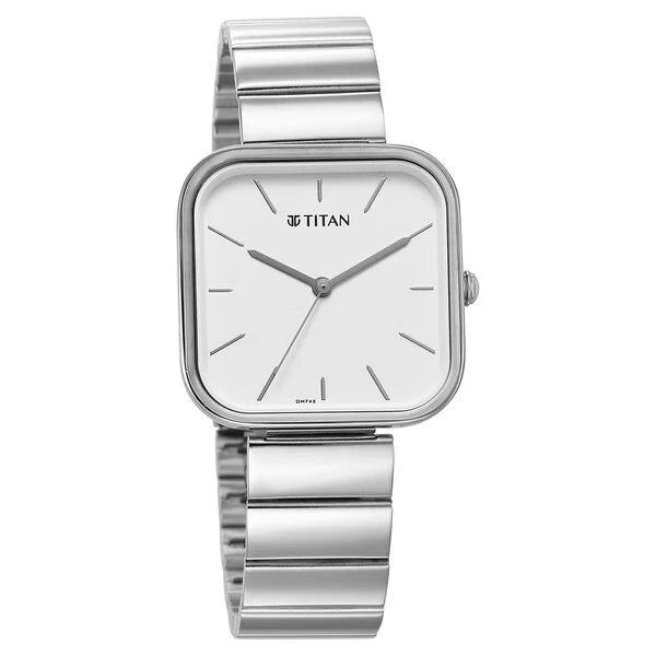 Titan Purple Stackables Quartz Analog White Dial Stainless Steel Strap Watch for Women