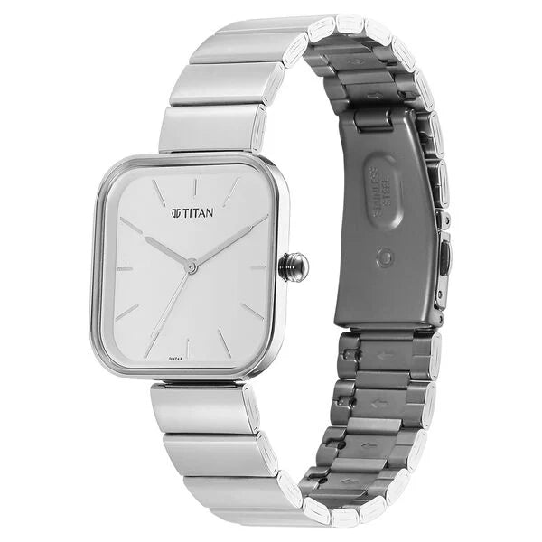 Titan Purple Stackables Quartz Analog White Dial Stainless Steel Strap Watch for Women