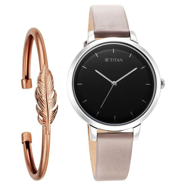 Titan Purple Stackables Quartz Analog Grey Dial Stainless Steel Strap Watch for Women