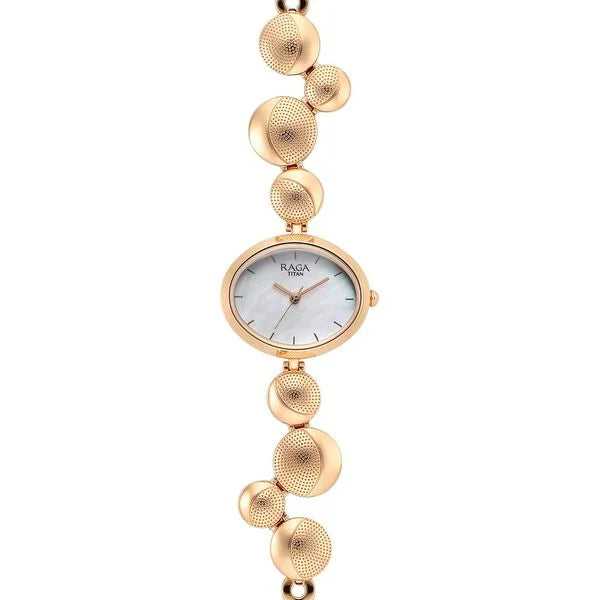 Titan Raga Power Pearls Quartz Analog Mother Of Pearl Dial Metal Strap Watch for Women