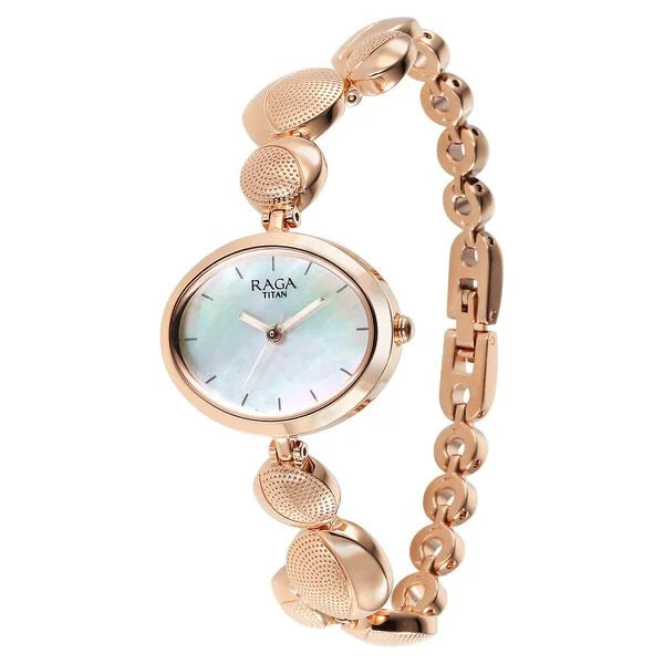 Titan Raga Power Pearls Quartz Analog Mother Of Pearl Dial Metal Strap Watch for Women