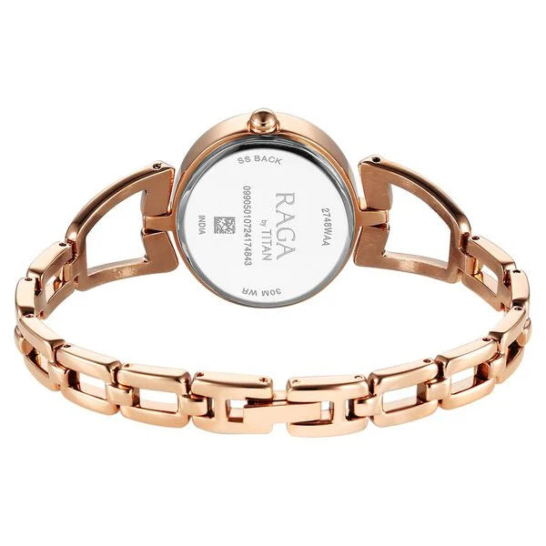 Titan Raga Ascend Quartz Analog Brown Dial With Rose Gold Color Metal Strap Watch For Women