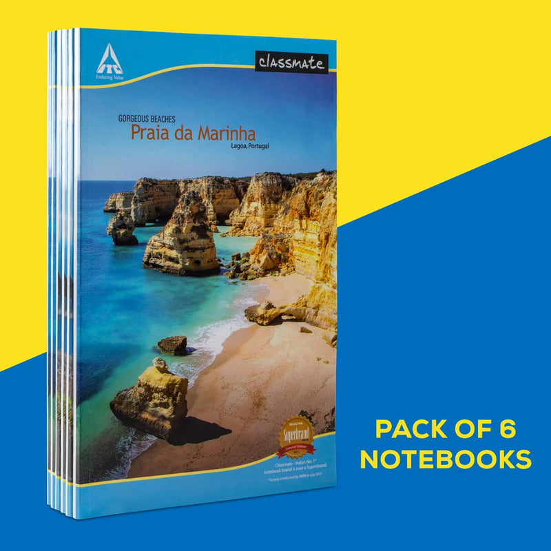 Classmate Long Notebook - Single Line, 160 Pages, Hard Cover, 330mm*210mm (Pack Of 6) Visit the Classmate Store