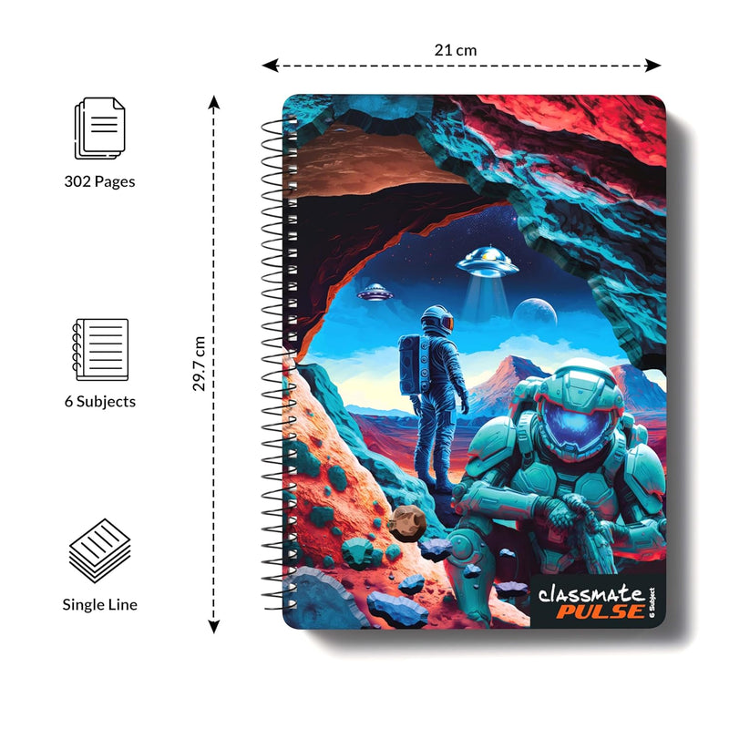 Classmate Pulse 6-Subject Spiral Notebook | Single Line, 300 Pages, 29.7 cm x 21 cm