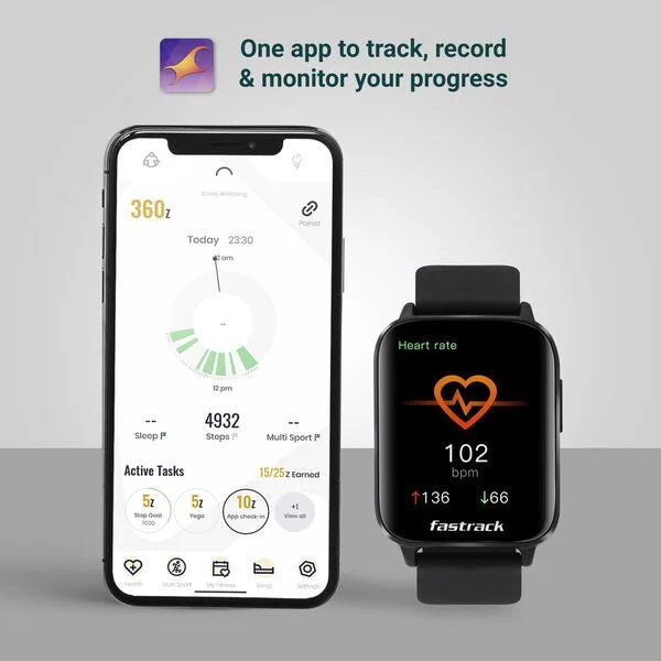 Fastrack Reflex Curv Black: Health & Sleep Tracker with Bold Curved Display Smartwatch