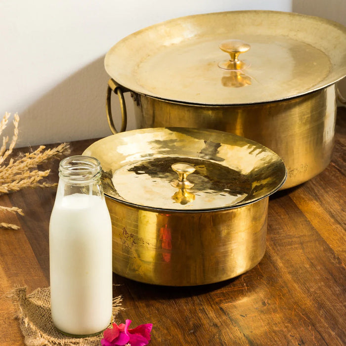 Set Of 3 Brass Patilas / Milk Topias (1L, 3L, 5L) | Brass Cookware