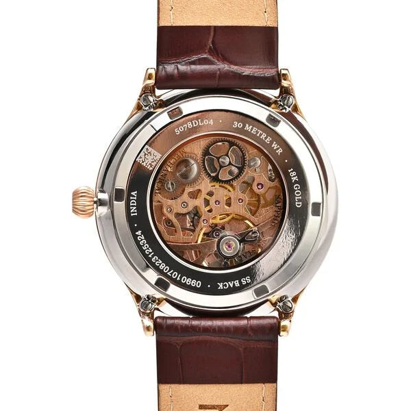 Nebula by Titan Abhiyant Hand-Wound Mechanical Analog with Date Grey Dial Leather Strap Watch for Men