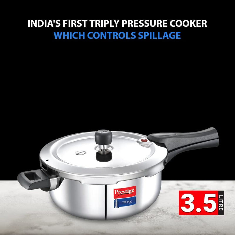 Prestige Svachh Triply Outer Lid Pressure Cooker with Unique Deep Lid 3.5 Litre Silver Stainless Steel