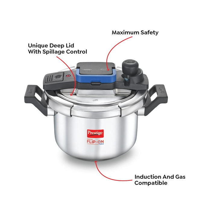 Prestige 5L Svachh FLIP-ON Stainless Steel Tri-ply bottom Pressure Cooker with glass lid, Innovative lock lid with spillage control, Gas & Induction compatible, 5 years warranty, Silver | Eachdaykart