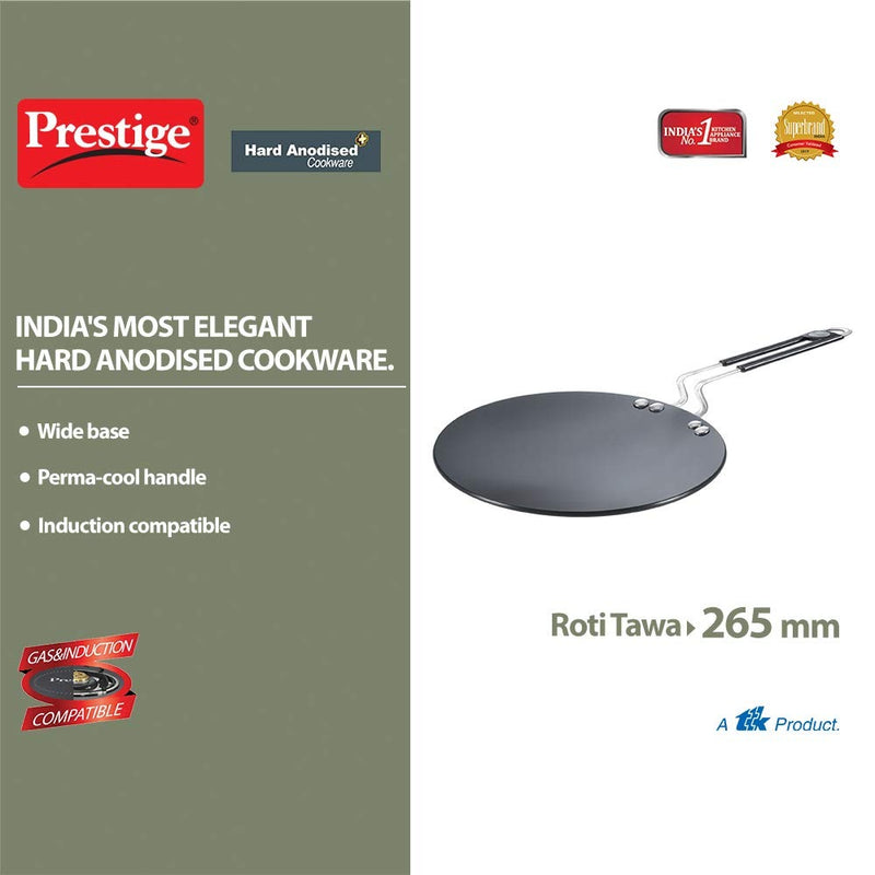 Prestige Harteloxiertes Plus Roti/Chapati Tawa (Aluminium) | Breite Basis mit 26,5 cm 