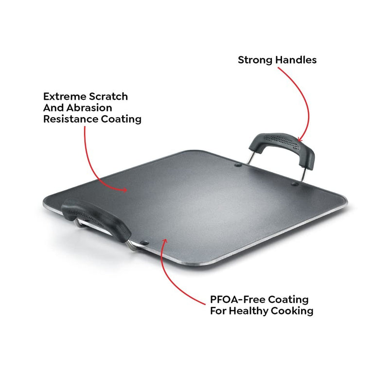 Prestige Aluminium Omega Select Plus, rückstandsfreie, antihaftbeschichtete, dicke quadratische Tawa, 30 cm, Schwarz 