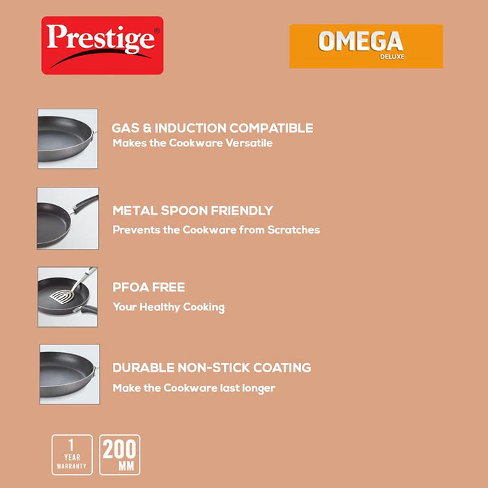 Prestige Omega Deluxe Fry Pan 200 mm (Aluminium, Red)