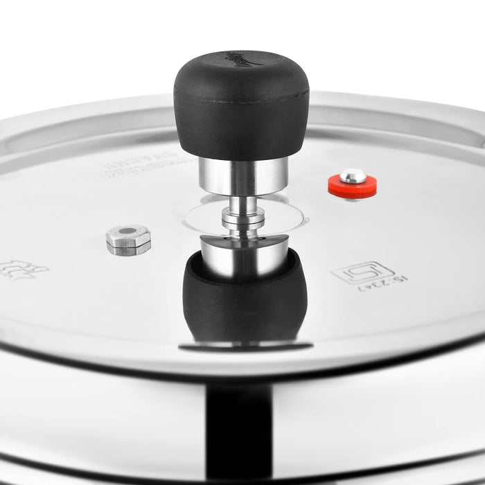 Prestige 6.5 Litres Deluxe Alpha Svachh Induction Base Outer Lid Stainless Steel Pressure Cooker | Deep lid controls spillage| Silver | Pressure Indicator | Gasket-Release System | Anti-Bulge Base | Eachdaykart