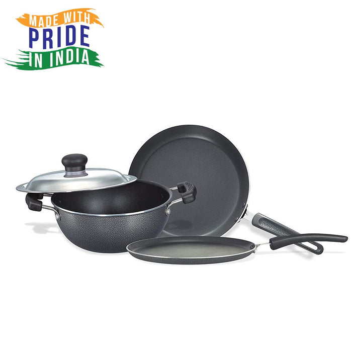 Prestige Omega Select Plus Residue Free Non-Stick Kitchen Set, 3-Pieces, black/Silver, Aluminium