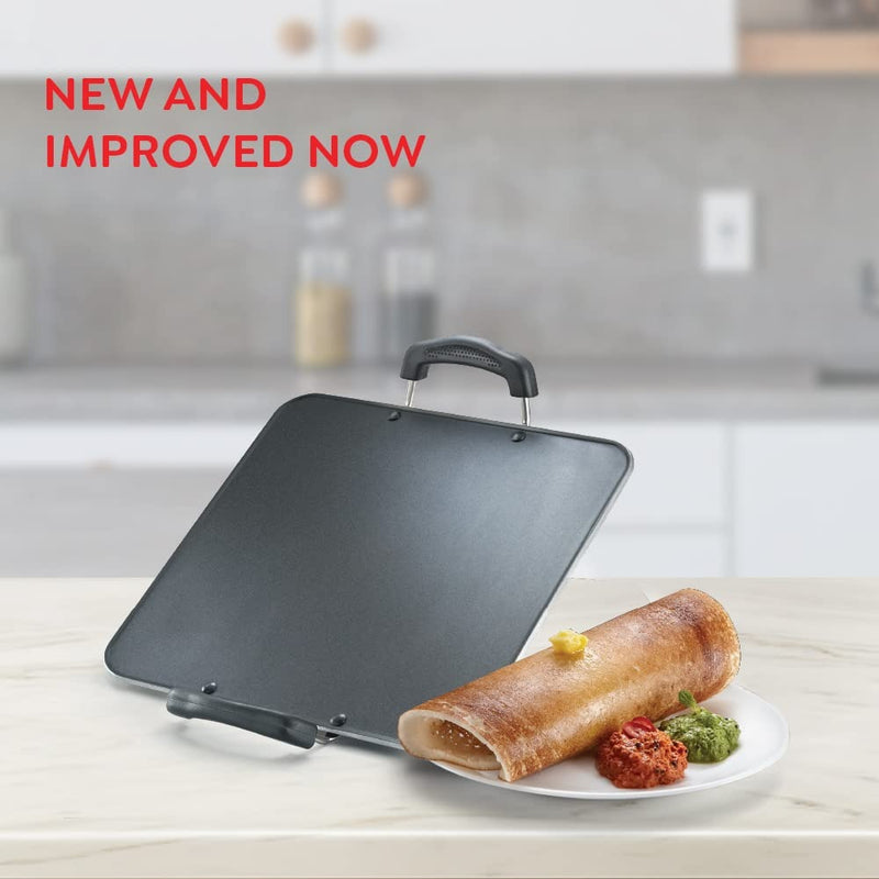 Prestige Aluminium Omega Select Plus, rückstandsfreie, antihaftbeschichtete, dicke quadratische Tawa, 30 cm, Schwarz 