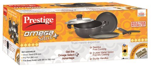 Prestige Omega Select Plus Residue Free Non-Stick Kitchen Set, 3-Pieces, black/Silver, Aluminium