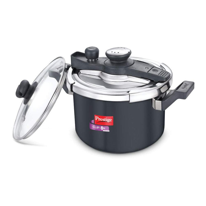 Prestige Svachh Clip-on 5 Liter Hard Anodised Outer Lid Aluminium Pressure Cooker, Black