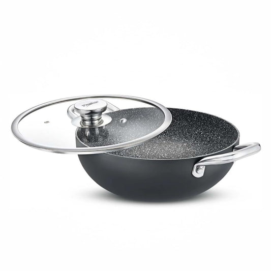 Prestige 4.23L Durastone Hard anodised Non-Stick kadai(28cm) with Glass lid