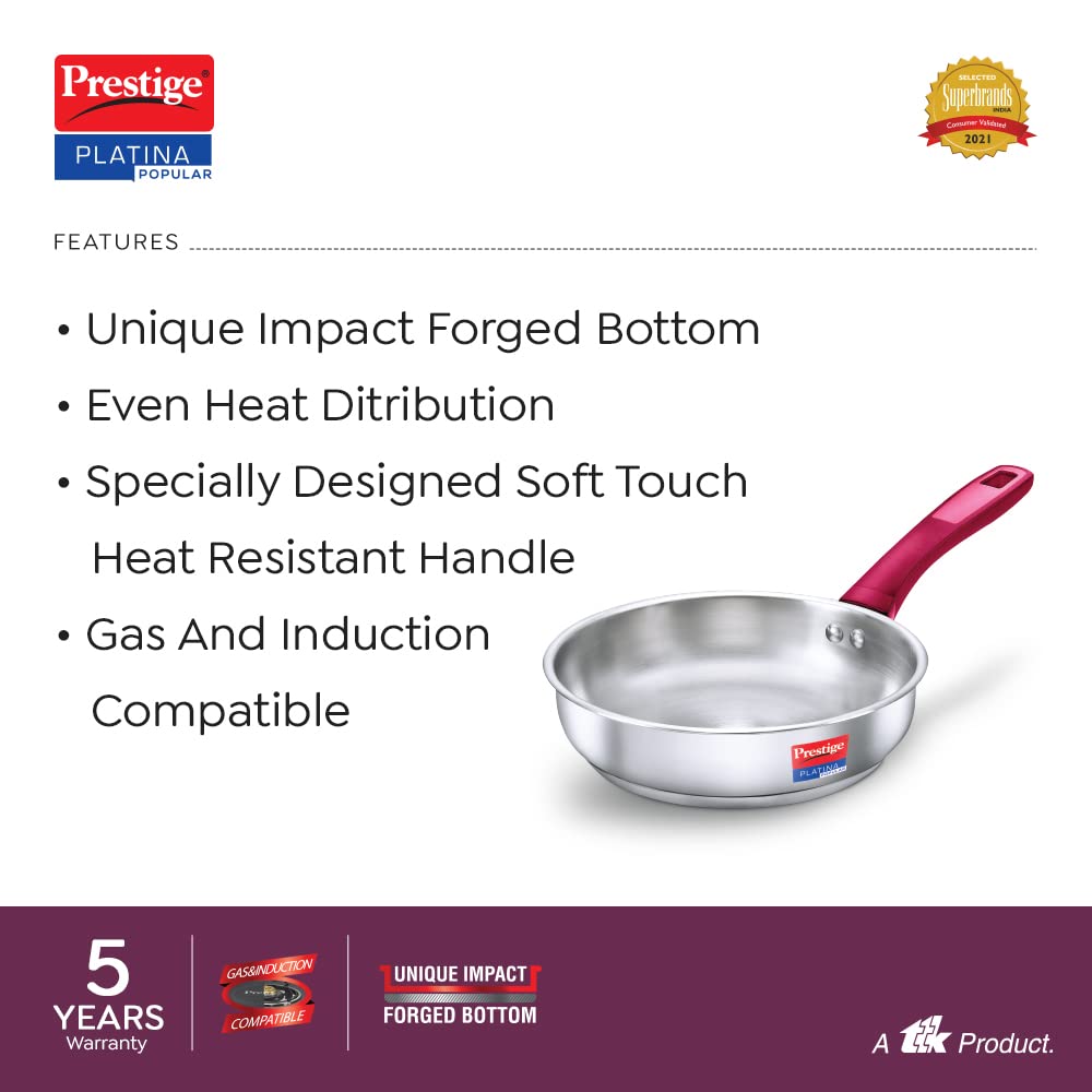 Prestige Platina Popular Stainless Steel Gas and Induction Compatible Fry Pan, 260 mm