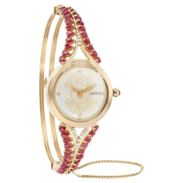 Titan Nebula Jewels 18k Gold Analog with Diamonds and Rubies Watch for Women
