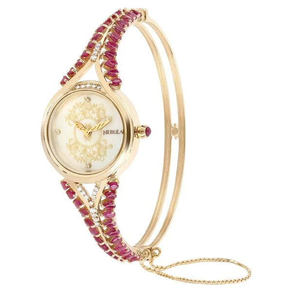 Titan Nebula Jewels 18k Gold Analog with Diamonds and Rubies Watch for Women
