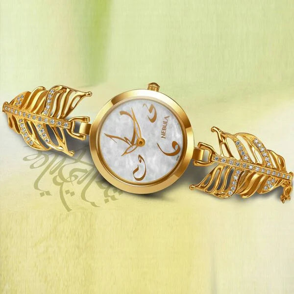 Titan Nebula Calligraphy Analog 18 Karat Solid Gold Watch for Women